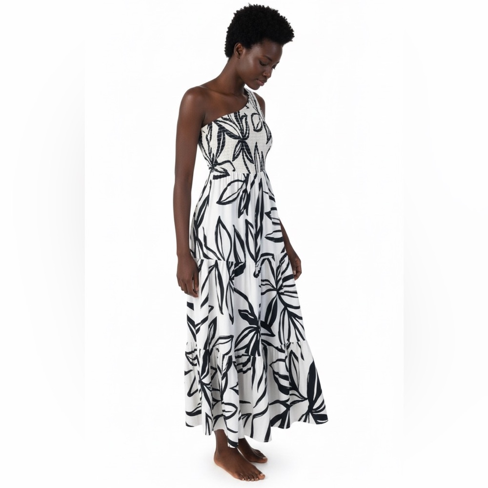 Abel The Label Anthropologie Black & Cream Tropical Dress